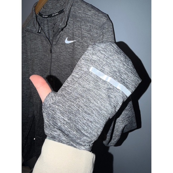Nike Dri Fit Running Pullover Gray Heather Quarter Zip Long Sleeve Athletic - Picture 3 of 4